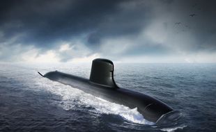 Vue d'artiste d'un sous-marin nucléaire Barracuda de classe Suffren (illustration).