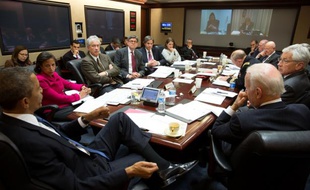 Barack Obama et ses conseillers discutent de la situation en Ukraine, le 3 mars 2014.