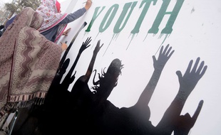 Réalisation d'une fresque en faveur de la protection des enfants, au Pakistan le 14 janvier 2021.