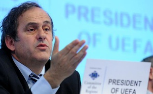 Le président de l'UEFA, Michel Platini, lors d'une conférence à Bruxelles, le 14 avril 2010.