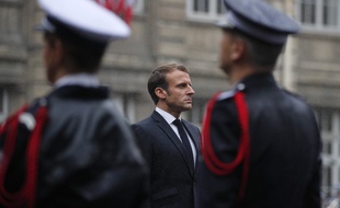 Paris, le 8 octobre 2019, le président de la République Emmanuel Macron durant l'hommage national rendu aux policiers tués dans une attaque à la préfecture de police.