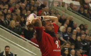David Roumieu, le talonneur du Stade Toulousain, lors d'un match de Challenge européen chez les Anglais de Sale, le 13 octobre 2017.