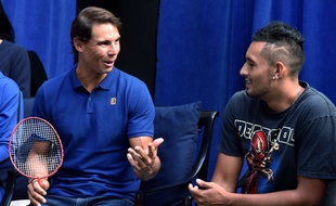 Rafael Nadal et Nick Kyrgios en grande discussion lors d'une réunion à New York, le 23 août 2018.