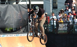 Le champion de BMX américain, Dave Mirra, lors d'une compétition à Greenville, le 24 juin 2007.