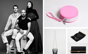 Jacquemus, Alexandre Vauthier et Yiqing Yin à gauche. les trois trousses à maquillage couture créées pour Lancôme à droite.