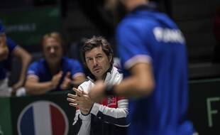 Sébastien Grosjean sur le banc de l'équipe de France face à la Serbie en Coupe Davis, le 21 novembre 2019.