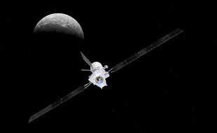Vue d'artiste de BepiColombo en approche de Mercure.