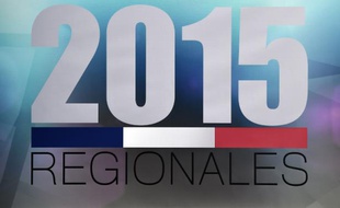 Photo prise le 2 décembre 2015 montrant le logo des élections régionales