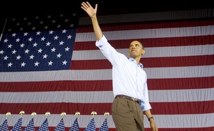 Barack Obama lors d'un discours à Cincinnati (Ohio, nord) le 7 septembre 2009, à l'occasion de la fête du Travail («Labor day»), un jour férié aux Etats-Unis.