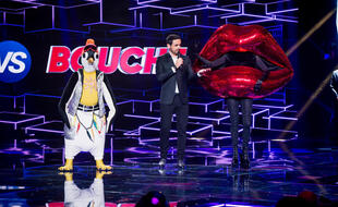 Le Manchot, Camille Combal et La Bouche sur le plateau de « Mask Singer ».