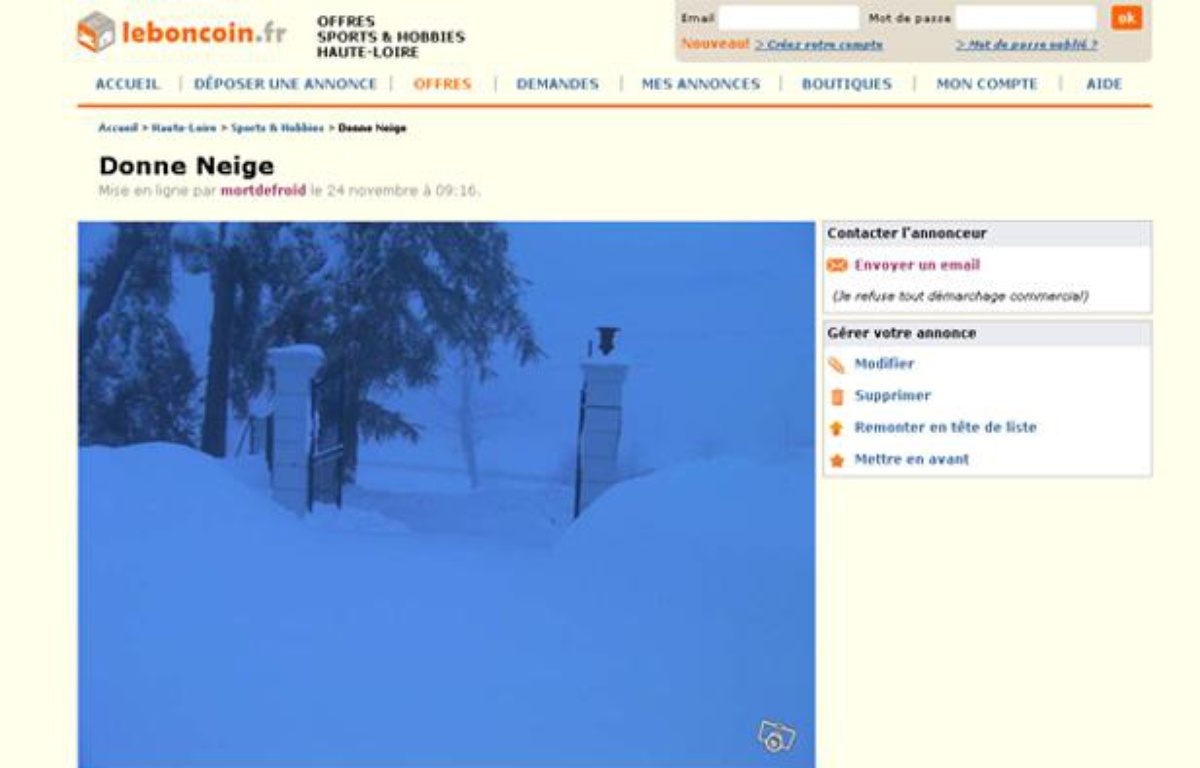 Le Bon Coin Fr Rubrique Mon Compte Il donne la neige de son jardin sur leboncoin.fr