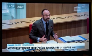 Le Premier ministre, Edouard Philippe, interrogé en visioconférence par des députés sur la crise du coronavirus en France, le 1er avril 2020 sur LCP.