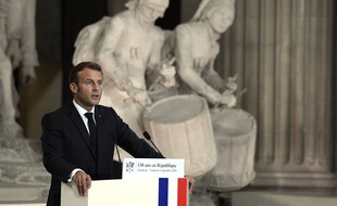 Emmanuel Macron le 4 septembre 2019 au Panthéon, lors de son discours à l'occasion des 150 ans de la République.