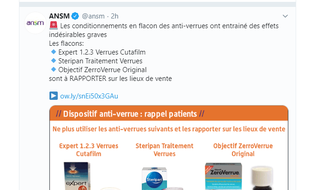Capture d'écran du compte Twitter de l'Agence nationale de sécurité du médicament.
