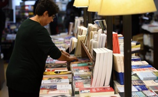 Illustration d'une femme dans une librairie.
