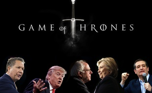 Photomontage «Game of Thrones»: John Kasich, Donald Trump, Bernie Sanders, Hillary Clinton et Ted Cruz.