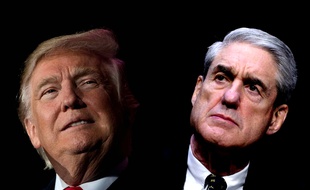 Photomontage du président américain, Donald Trump, face au procureur spécial chargé de l'enquête sur la Russie, Robert Mueller.