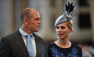 Photo d'archives du 10 juin 2016 montrant Zara Phillips et son époux, l'ancien rugbyman Mike Tindall, à leur arrivée à la cathédral St Paul de London.