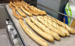 Des baguettes plus ou moins cuites à la sortie du four, à la boulangerie Landemaine rue de Clichy.