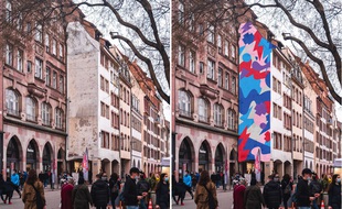 La façade actuelle au 51, rue des Grandes Arcades, à Strasbourg (à gauche), et avec le projet de Bruno Bosse (à droite).