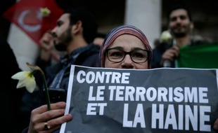 Manifestation contre le terrorisme place de la Bourse le 23 mars 2016 à Bruxelles