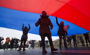 Dans un cortège de la Fête de l'unité nationale russe, à Moscou, le 4 novembre 2016.
