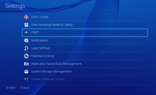 Le menu des réglages de la Playstation 4.