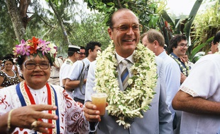 Jacques Chirac en visite à Tahiti en 1985.
