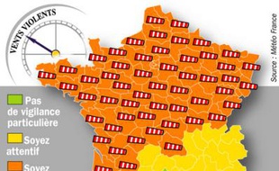 Vigilance météo France à 20 heures le 09 février 2009