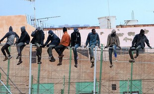 Des migrants tentent de passer la frontière séparant le Maroc de l'Espagne à Melilla, le 19 février 2015.