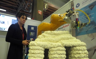 Le robot peut imprimer des niches (comme ici) mais bientôt de vraies maisons, sur le même principe.