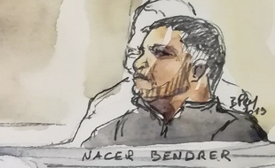 Croquis de Nacer Bendrer, le 10 janvier 2019, lors de son procès.
