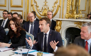 Emmanuel Macron lors du lancement de l'appel de Christchurch à l'Elysée le 15 mai 2019.
