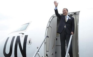 Le secrétaire général des Nations unies Ban Ki-moon à Monrovia le 19 décembre 2014