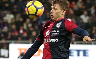 Nicolo Barella, ici lors d'un match de Serie A en janvier face au Milan AC à Cagliari.