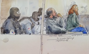 Mohamed Amri et Anne Diana Clain, l'aînée de la fratrie Clain, lors de leur procès le 19 novembre 2019.