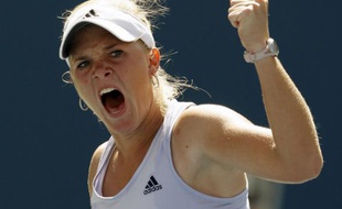 La joueuse de tennis, Melanie Oudin, lors de sa victoire au 3e tour de l'US Open face à Elena Dementieva, le 3 septembre 2008.