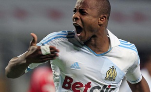 L'attaquant marseillais André Ayew, lors de la victoire de l'OM contre Ajaccio, le 22 octobre 2011 en L1 au stade Vélodrome.