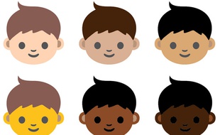 Les six types de peau proposés pour réformer les émoticônes par le consortium unicode.