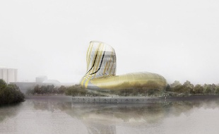 Vue artistique du projet final de Cité des civilisations du vin à Bordeaux