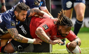 Le centre toulonnais Mathieu Bastareaud a inscrit l'un des sept essais du RCT contre Bordeaux-Bègles, le 28 avril 2019 au stade Mayol en Top 14.