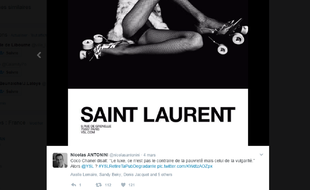 Capture d'écran d'un tweet dénonçant la nouvelle campagne de pub Yves Saint Laurent.