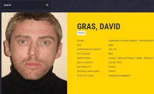 Extrait de la fiche de recherche de David Gras sur le site Europol