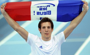 Renaud Lavillenie après son titre de champion d'Europe en salle à Turin, le 8 mars 2009