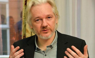 Le fondateur de Wikileaks Julian Assange le 18 août 2014 à l'ambassade d'Equateur à Londres, où il est réfugié depuis juin 2012