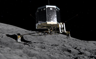 Vue en image de synthèse de l'atterrisseur Philae.