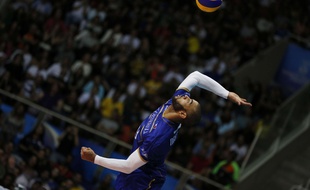 Earvin Ngapeth lors de la finale de Ligue mondiale France-Serbie (3-0), le 19 juillet 2015 à Rio.