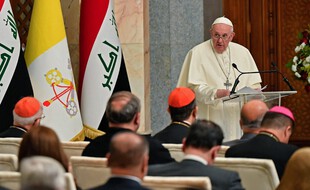 Lors du discours du pape François à Bagdad, ce vendredi.