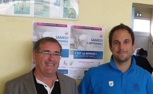Bègles, le 26 août 2014 - Bernard Coly, président de l'UMB-B et son coach, Emmanuel Mayonnade.