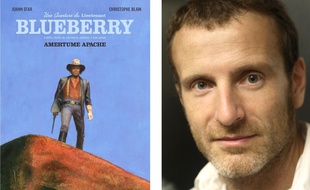 Couverture de « Amertume Apache » et portrait de Christophe Blain